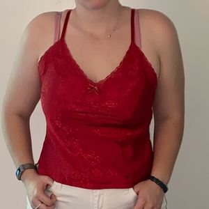 Red floral silk cami